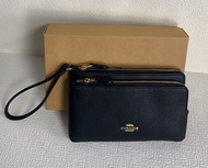 กระเป๋าสตางค์2024สไตล์ใหม่สำหรับผู้หญิงขาตั้งกล้องหนังแท้แท้ + พีวีซีสายรัดข้อมือสองซิปขนาดใหญ่เปลี่