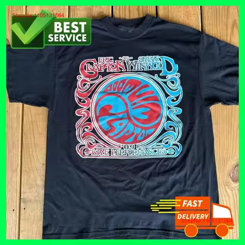 Vintage style Eric Clapton and Steve Winwood Tour T Shirt vintage Washed streetwear Versatile Comfor