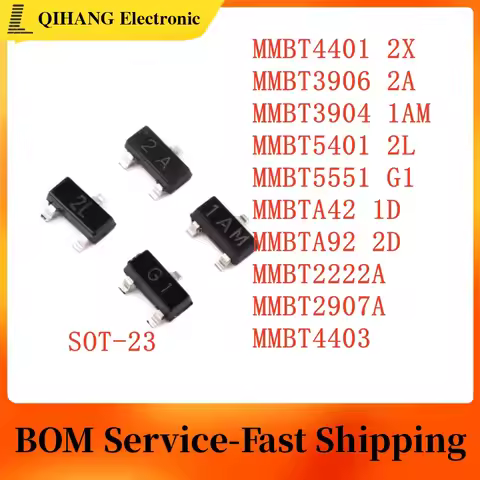 100PCS MMBT4401 2X MMBT3906 2A MMBT3904 1AM MMBT5401 2L MMBT5551 G1 MMBTA42 1D MMBTA92 2D MMBT2222A 