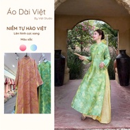 2-panel ao dai made of silk and silk pants with soft printed patterns, long, straight form for Tet h