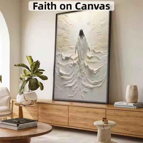 Christian Religion Holy Faith Jesus Walking on Water Art Poster Print Jesus Hugs Woman Canvas Painti