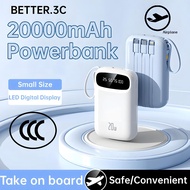 3C Power Bank 20000mAh PD Fast Charging Powerbank Built in Cables Portable Charger External Battery 