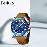 BIDEN Jam Tangan Pria Mewah Kasual Kuarsa Tahan Air Tampilan Tanggal Chronograph Multi Fungsi Gelang