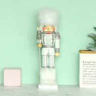 premium-35cm King Nutcracker Christmas Decoration, Red Body White Feet, Puffy Hair, Holiday Home Tab