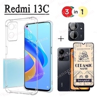 Redmi 13C 5G Phone Case For Redmi Note 12 11 Pro Plus POCO C65 F5 X5 Pro M5S M5 M4 5G Pro Silicone Transparent Shockproof Soft Cover and 3 in 1 Full Ceramic Cover Screen Protector