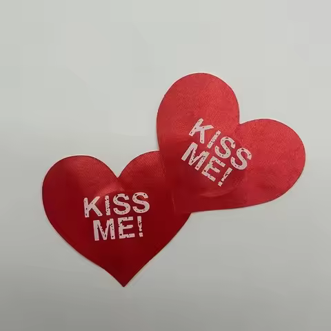 20 Pcs Red Women Heart Kiss Me Shape Self-Adhesive Disposable Satin Nipple Cover Breast Pasties Stic