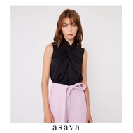 [asava ss23] Asava Sleeveless Draped Blouse เสื้อผู้หญิง แขนกุด คอตั้ง แต่งเดรปไขว้ที่ด้านหน้า