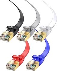 Maximm Cable CAT7 Flat Ethernet Cable, 5 Pack (Multicolor, 25ft) 10 Gbps, 600 MHz, Shielded RJ45 Gol