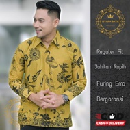 BANGAU LEMON kemeja batik pria lengan panjang warna lemon bahan katun halus premium lapis furing Ata