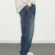 赤耳丹寧日系復古水洗牛仔褲直筒窄口藍牛仔長褲