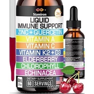 Zinc Quercetin Vitamin C D3 Liquid Immune Support with Vitamin A K2 Echinacea Chlorophyll and Elderb