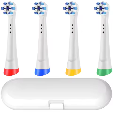 4 Replacement Brush Heads & Toothbrush Travel Case Compatible with Oral B iO Series Electric Toothbr