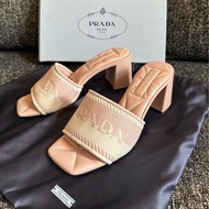 閒置未使用 Prada普拉達 高跟涼拖鞋 38碼 附件：塵袋+盒