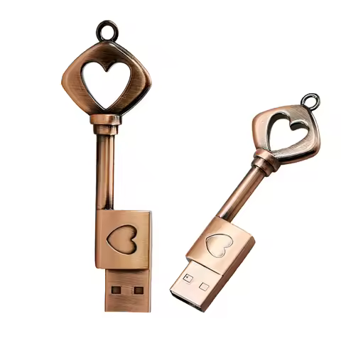 Metal Heart Key USB Flash Drive 128GB Pen Drive 8GB 16GB 32GB 64GB Pendrive Metal Lock CLE USB 256G 