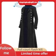 Vintage Medieval Costumes Steampunk Gothic Black Long Jacket Coat Vampire Cosplay Pirate Halloween O