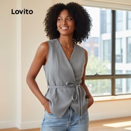 Lovito Casual Top Lace Up Grey Top for Women L155AD333\4