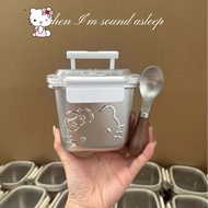 กล่องถนอมอาหารเฮลโลคิตตี้ ใช้กับไมโครเวฟได้ กล่องเบนโตะผลไม้สแตนเลส 304 ทรงสี่เหลี่ยม ช่องเดียว