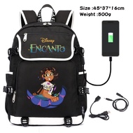 Encanto Cartoon Canvas Student Zipper Backpack Usb Charging Port Large Capacity Flip School Bag