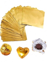 200入組金色巧克力/糖果包裝DIY派對/婚禮/生日/聖誕節裝飾配件，3.54 x 3.54吋金色鋁箔紙