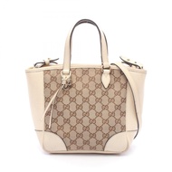 【二手】Gucci Bree 兩用托特包 449241 米色/象牙色帆布皮革女士兩用單肩包 二手 B