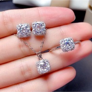 【COD】Plated PT950 Platinum 2-carat Moissanite Ring Earrings Necklace Fashionable Bridal Jewelry Set