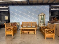 大慶二手家具 新品柚木普羅旺斯1+2+3木沙發含大小茶几組/沙發椅組/木製沙發/新品沙發/客廳沙發/木頭沙發/房間沙發