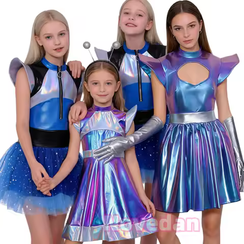 Adult Kids Ai Robot Astronaut Costume Women Girls Alien Tutu Dress Space Suit Tulle Skirt Jumpsuit H
