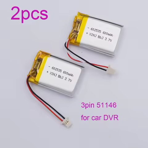 2pcs 3.7V 470mAh 1.74Wh Li-Polymer Li Battery 3-Wires JST 3pin 51146 Connector 582535 For For Car DV