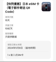 平放日本eSIM 卡 （限台灣地區手機iPhone, Android不限）