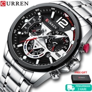 CURREN Jam Tangan Pria Anti Air Terbaru 2022 Sport Quartz Chronograph Mewah Stainless Steel Jam Deng