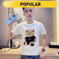 baju t shirt lelaki murah viral baju kaos lelaki T-Shirt Lengan Pendek Musim Panas Lelaki Trend Beruang Cetak Fesyen Merah Bersih T-Shirt Rohani Pemuda Lelaki Semua Pertandingan Penanaman Diri Baju T