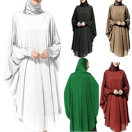 Solid color Telekung Basic Jubah Ramadan Women's Long sleeve  Muslimah Fashion Baju Lace Dresses Muslim Baju Melayu Warna solid Lengan panjang Telekung jubah