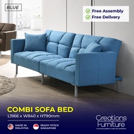 COMBI Sofa Bed / Relax Fabric Sofa / 3 seater Sofa / Metal Legs Sofa / 3 Motion Sofa / Soft Fabric Sofa / Blue Brown Grey Color / Home Living Sofa