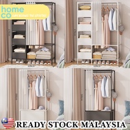 HOMECO Simple Bedroom Organizer Hanger Rack Hostel Floor Standing with Curtain Clothes Hanger Rak Pakaian Almari Baju