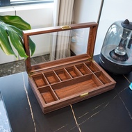 9-Grid Bark Wood Grain Leather Curio Bead Box, Multifunctional Lion's Head Walnut Bracelet Storage C