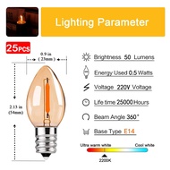 【Free-delivery】 25 Packs E12 E14 Replacement LED Bulbs 0.5W C7 Mini Candle Edison Bulb Vintage Warm 