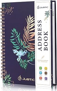 JUBTIC Hardcover Address Book with Alphabetical Tabs, Spiral Bound Address Book with Refillable Page