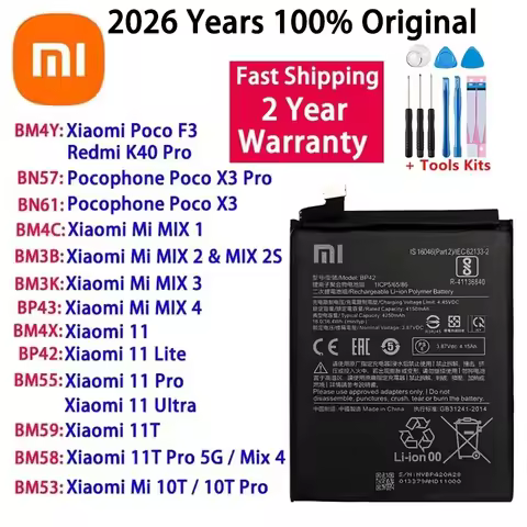 Fast Shipping 100% Original Battery For Xiaomi Poco X3 F3 Redmi K40 10T 11T Mi Mix 1 2 2S 3 4 11 Mi1