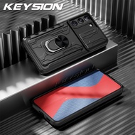 KEYSION เคสกันกระแทกสำหรับ Samsung S22 Ultra 5G S21 FE S20 + Plus กระเป๋าใส่บัตรแหวนป้องกันกล้องสำหรับ Galaxy Note 20