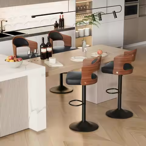 Bar Stools Set of 4, Wooden holstered PU Leather Barstools with Back amp Footrest,Seat Adjustable He