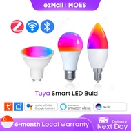 MOES Tuya Smart Bulb, RGB LED Dimmable Voice Timer App Matter WiFi Zigbee Bluetooth E27 E14 GU10
