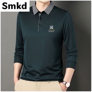 Men's Polo Shirt 2023 Spring and Autumn Season Thin Long Sleeved T-shirt with Lapel Pullover and Printed Business T-shirt