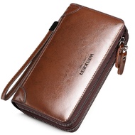 Men's wallet long wallet quality PU leather ​wallet men's Double Zipper Coin Pocket Purse youth business clutch Phone bag