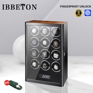 IBBETON Luxury Wood Grain Watch Safe Box Automatic Watch Winder With Mabuchi Motor LCD Touch Screen And Remote Control Watches Box Accessories