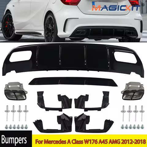 Free Shipping for Mercedes A Class 12-18 W176 A45 AMG Style Rear Bumper Diffuser &Exhaust Tips A45 R