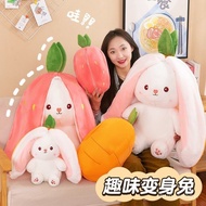 Transformation Strawberry Rabbit Doll Carrot Cute Fruit Little White Plush Toy Pillow U47U
