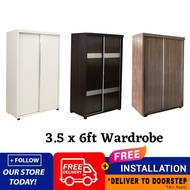 [FREE INSTALLATION] Wardrobe - Triyo Wardrobe - 3.5 X 6ft Sliding Door / Sliding Wardrobe / Color Choose ; Dark Brown / White / Brown / Almari Baju / Almari 2 Pintu Slide / Almari / Almari Pakaian / Wardrobe Clothes