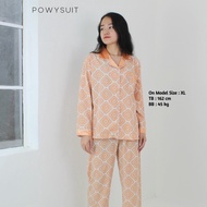 YX42 Orange Pattern Piyama Satin Powysuit Korea Baju Tidur Wanita
