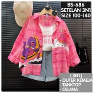 (LC-JKT) BS- 686 CHILDREN'S SET 3N1 FANTA OUTER OVERSIZE TANKTOP JEANS PANTS SIZE 100-140