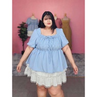Square Neck Smocked Shirt With Floral Holes Balloon Arm Clutch Cloth Large Size Chest 50-62 Inches +
